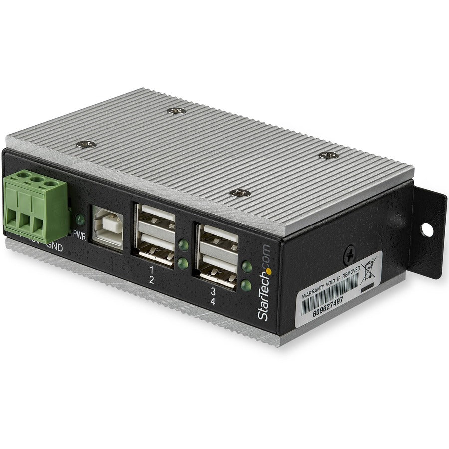 StarTech 4-Port USB 2.0 Hub, Metal Industrial USB Hub, USB-A to 4 USB-A, Mountable, ESD/Surge Protection, Extended Operating Temp, TAA
