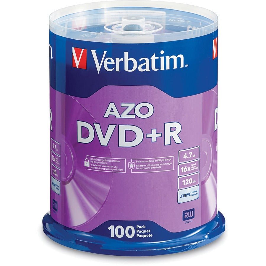 VERBATIM AZO DVD+R 4.7GB 16X WITH BRANDED SURFACE-100PK SPINDLE