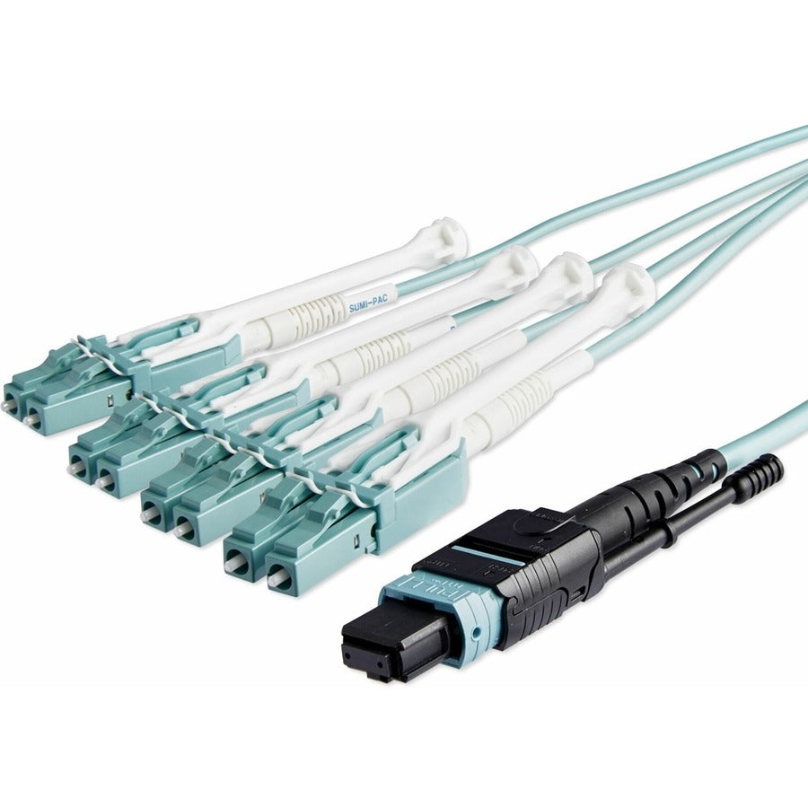StarTech 10m (30ft) MTP(F)/PC to 4x LC/PC Duplex Breakout OM3 Multimode Fiber Optic Cable, 40G, Low Insertion Loss, Fiber Jumper Cord