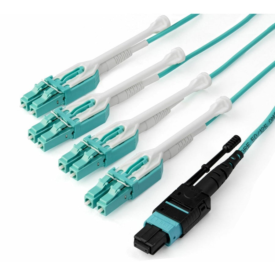 StarTech 1m (3ft) MTP(F)/PC to 4x LC/PC Duplex Breakout OM3 Multimode Fiber Optic Cable, 40G, Low Insertion Loss, Fiber Jumper Cord