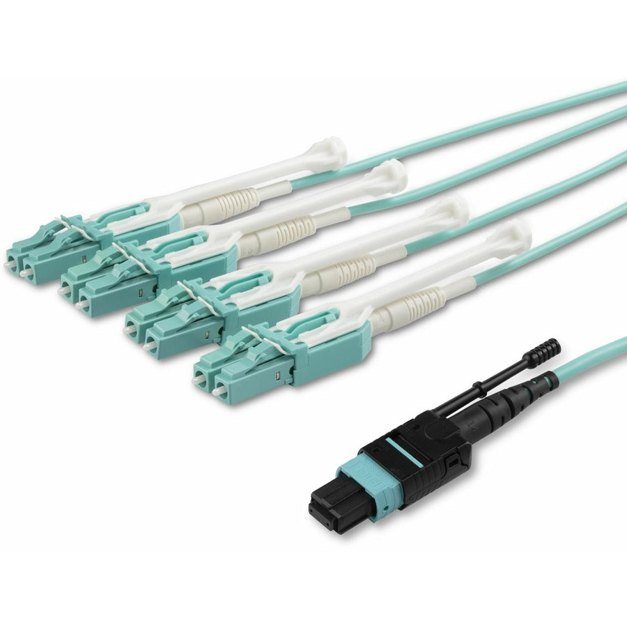 StarTech 5m (16.4ft) MTP(F)/PC to 4x LC/PC Duplex Breakout OM3 Multimode Fiber Optic Cable, 40G, Low Insertion Loss, Fiber Jumper Cord