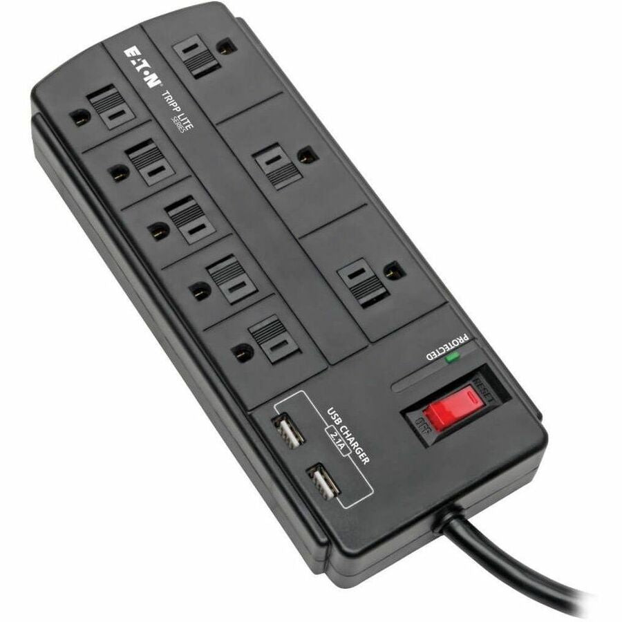 Tripp Lite by Eaton 8-Outlet Surge Protector with 2 USB Ports (2.1A Shared) - 8 ft. (2.43 m) Cord 1200 Joules Black