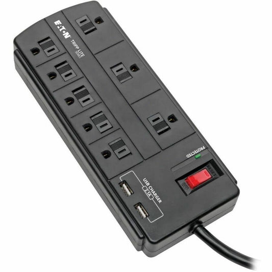 Tripp Lite by Eaton 8-Outlet Surge Protector with 2 USB Ports (2.1A Shared) - 8 ft. (2.43 m) Cord 1200 Joules Black