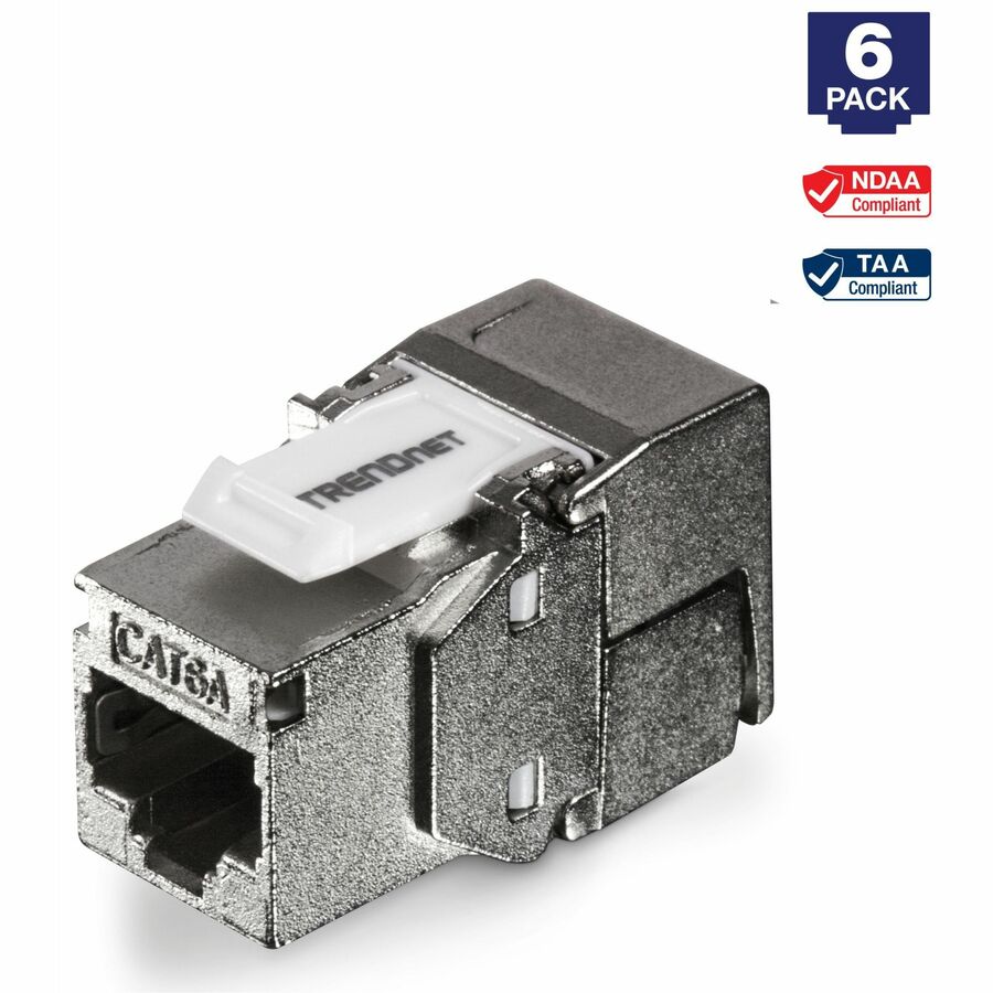 TRENDnet Shielded Cat6A Keystone Jack, 6-Pack Bundle, TC-K06C6A, 180&deg; Angle Termination, Compatible with Cat5/Cat5e/Cat6 Cabling, Use w/ TC-KP24S Shielded Blank Keystone Patch Panel (sold separately)