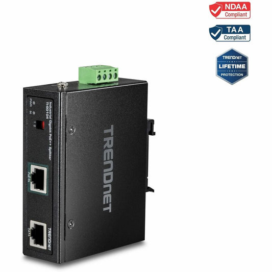 TRENDnet Industrial Gigabit PoE++ Splitter, TI-SG104, Extreme Temperature Range Ready,-40&deg; - 75&deg; C (-40&deg; - 167&deg;F), Power up to 2 Devices with PoE++ up to 100m (328ft.), Black