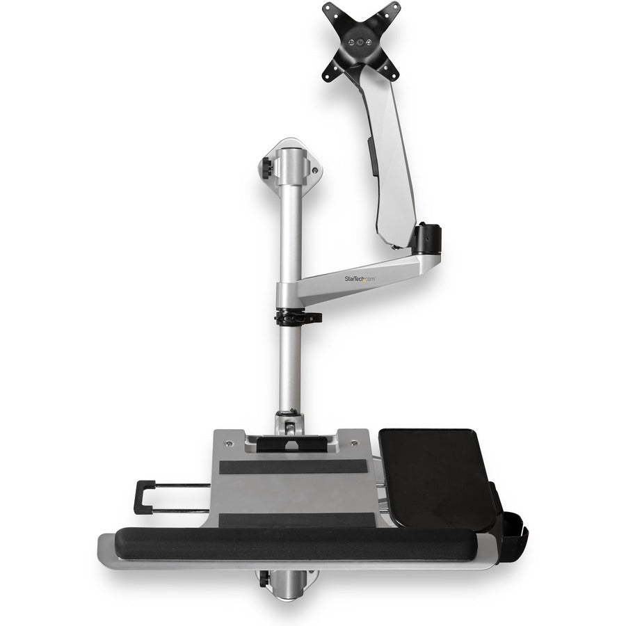 StarTech Wall Mount Workstation, Foldable Ergonomic Standing Desk, Height Adjustable VESA Monitor Arm/Padded Keyboard/Mouse Tray, TAA
