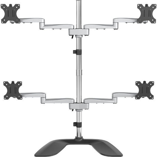 StarTech Quad Monitor Stand, Desktop VESA 4 Monitor Arm up to 32" (17.6lb/8kg) Screens, Ergonomic Articulating Pole Mount, Adjustable