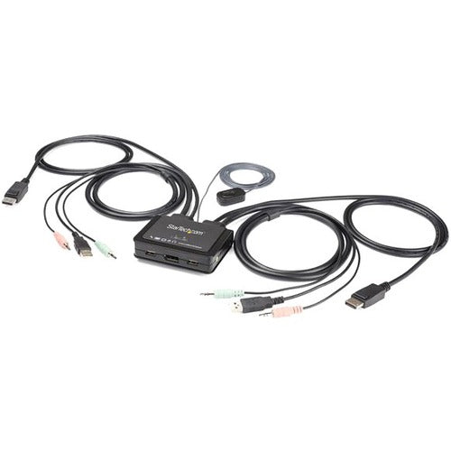 StarTech 2 Port DisplayPort KVM Switch - 4K 60Hz - UHD DP 1.2 USB KVM Switch w/ 4ft Cables & Audio - Bus Powered & Remote Switching