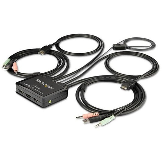 StarTech 2 Port HDMI KVM Switch - 4K 60Hz - Compact UHD HDMI USB KVM Switch with 4ft Cables & Audio - Bus Powered & Remote Switching