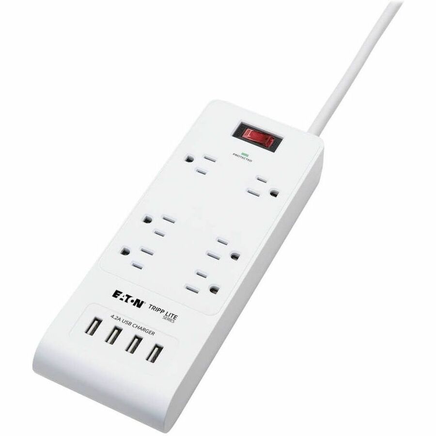 Eaton Tripp Lite Series 6-Outlet Surge Protector with 4 USB Ports (4.2A Shared) - 15 ft. (4.57 m) Cord, 5-15P Plug, 900 Joules, White