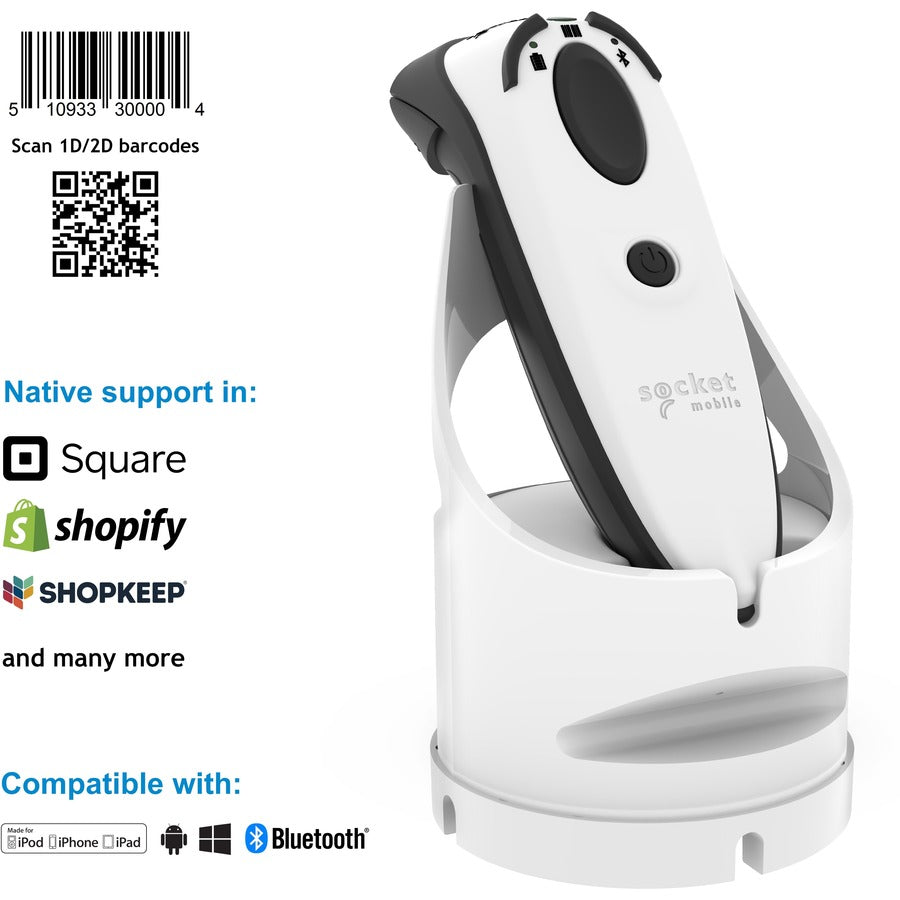Socket Mobile DuraScan&reg; D740, Universal Barcode Scanner, White & Charging Dock
