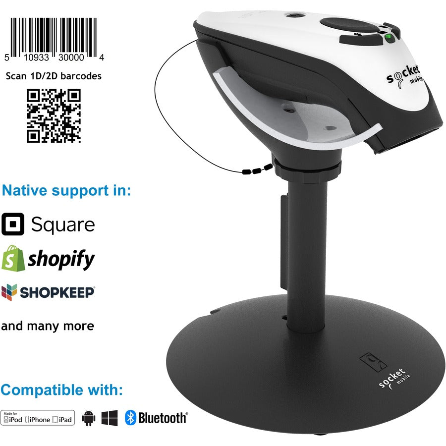Socket Mobile DuraScan&reg; D740, Universal Barcode Scanner, White & Charging Stand