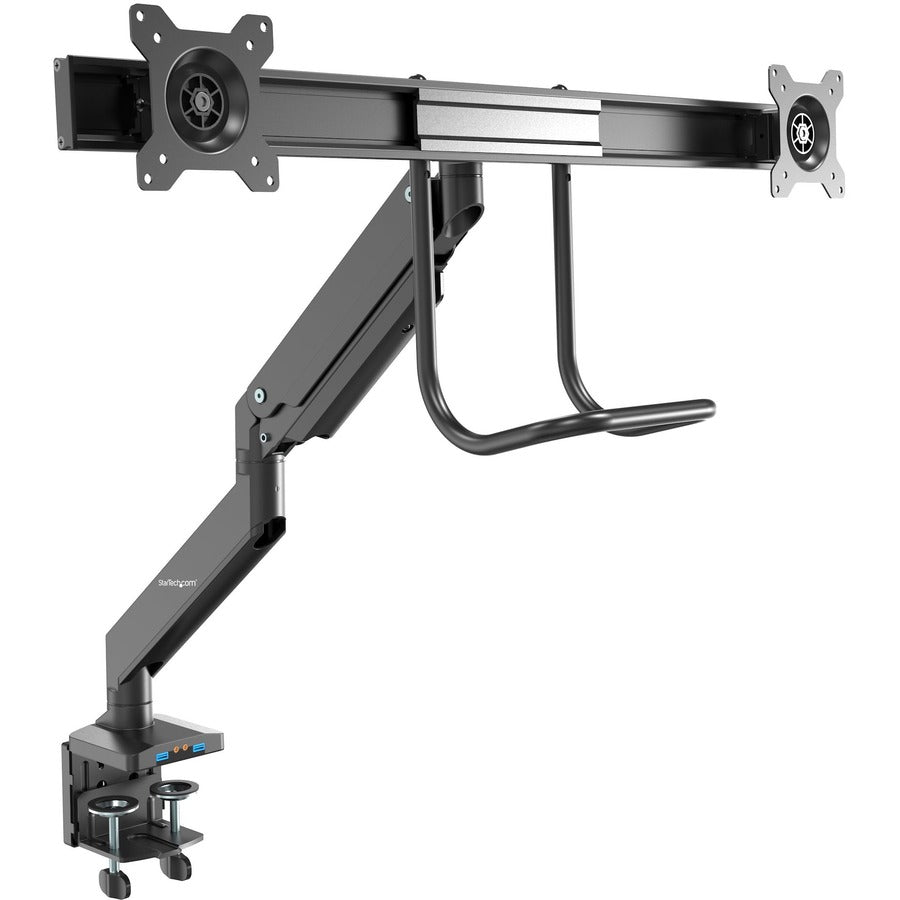 StarTech Desk Mount Dual Monitor Arm with USB & Audio, Slim Dual Monitor VESA Mount up to 32" (17.6lb/8kg) Displays, C-Clamp/Grommet