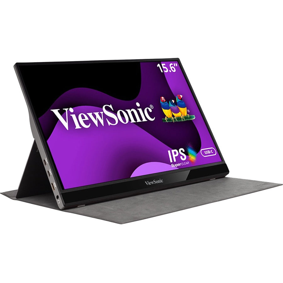 ViewSonic VG1655 15.6 Inch 1080p Portable Monitor, IPS Display with Eye Care for Comfortable Mobile Workspaces and Second Screen Productivity, Built-in Stand, 60W USB-C, and mini HDMI Inputs