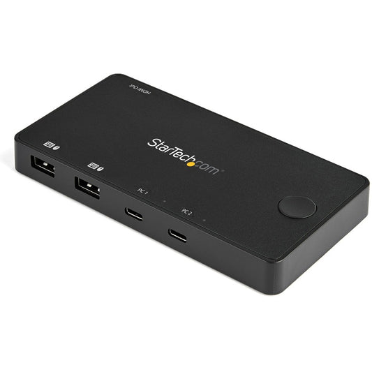 StarTech 2 Port USB C KVM Switch, 4K 60Hz HDMI, Compact UHD Desktop KVM Switch w/USB Type C Cables, Bus Powered MacBook ThinkPad, TAA