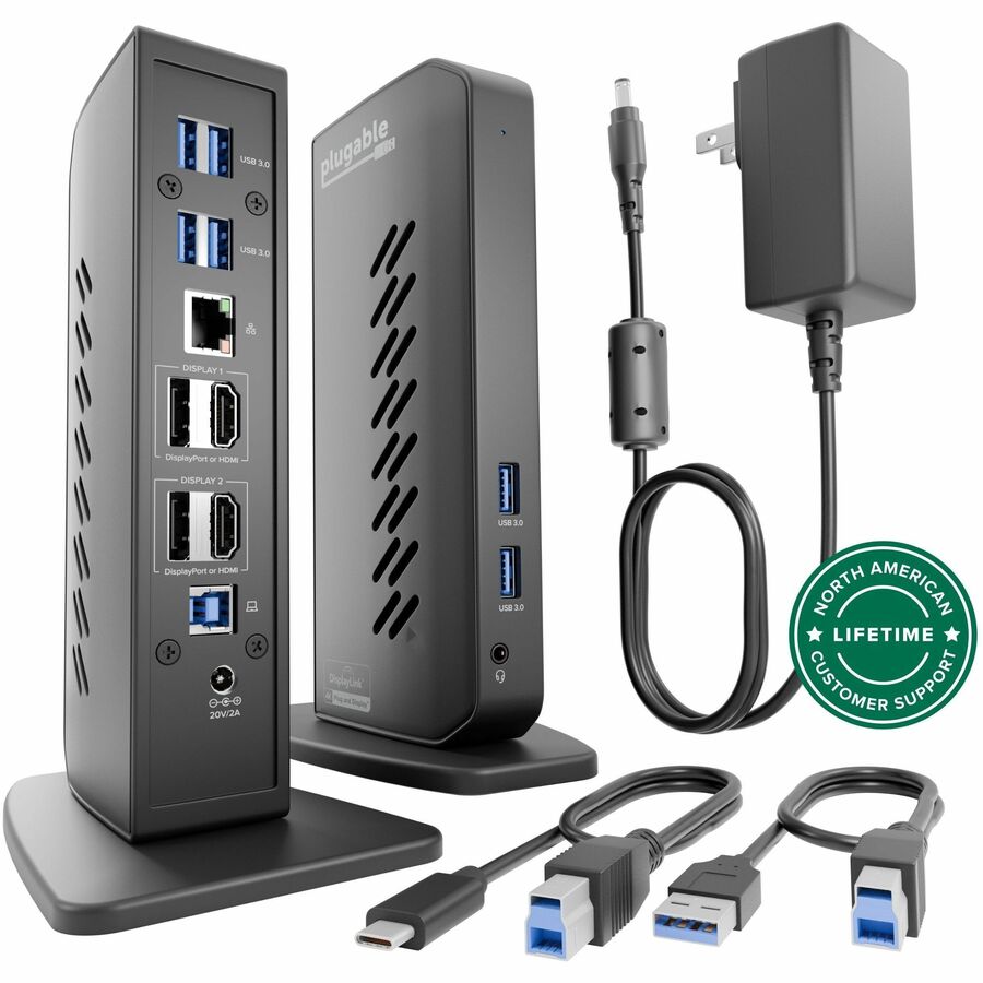 Plugable USB 3 & USB-C Dual 4K Display Docking Station with Displayport and HDMI for Windows & Mac