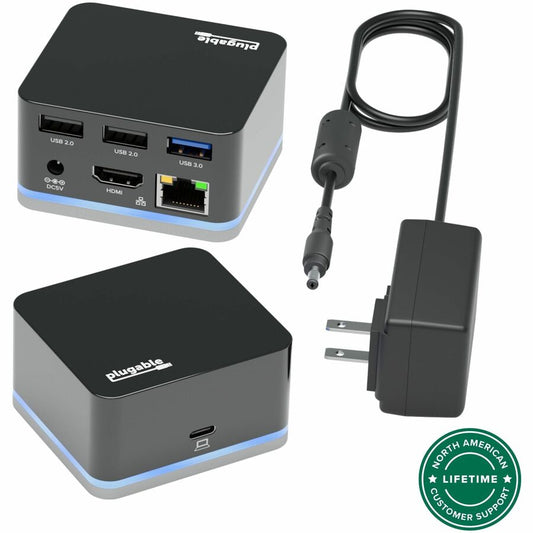 Plugable USB-C Wired Cube Mini Docking Station - Compact HDMI, Gigabit Ethernet, 3 USB Ports