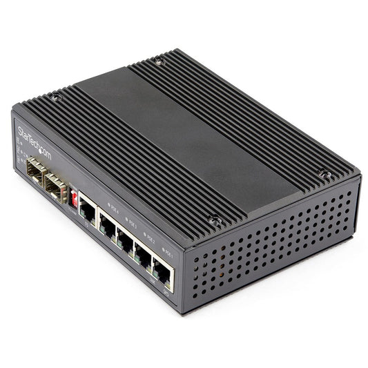 StarTech Industrial 6 Port Gigabit Ethernet Switch, 4 PoE RJ45 +2 SFP Slots 30W 802.3at PoE+ 12-48VDC 10/100/1000 Mbps -40 to 75C, TAA
