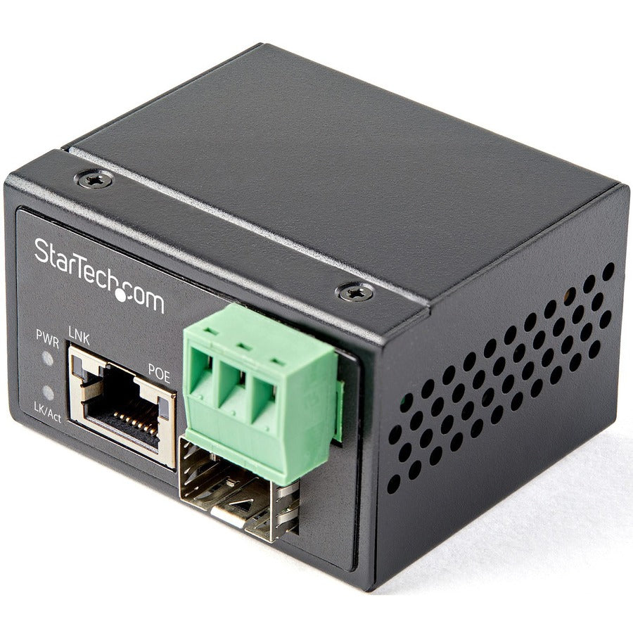 StarTech PoE+ Industrial Fiber to Ethernet Media Converter 30W, SFP to RJ45, SM/MM Fiber to Gigabit Copper Mini Size IP-30, TAA