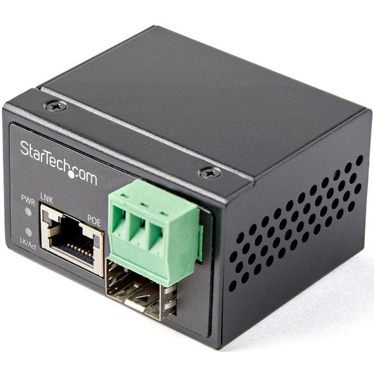 StarTech PoE+ Industrial Fiber to Ethernet Media Converter 30W, SFP to RJ45, SM/MM Fiber to Gigabit Copper Mini Size IP-30, TAA