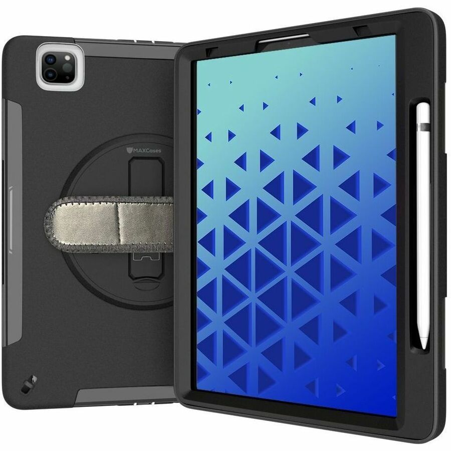 MAXCases Extreme Shield for iPad Pro 12" (2020/2021) w/ Handstrap, Shoulder Strap, Pencil Garage (Black)