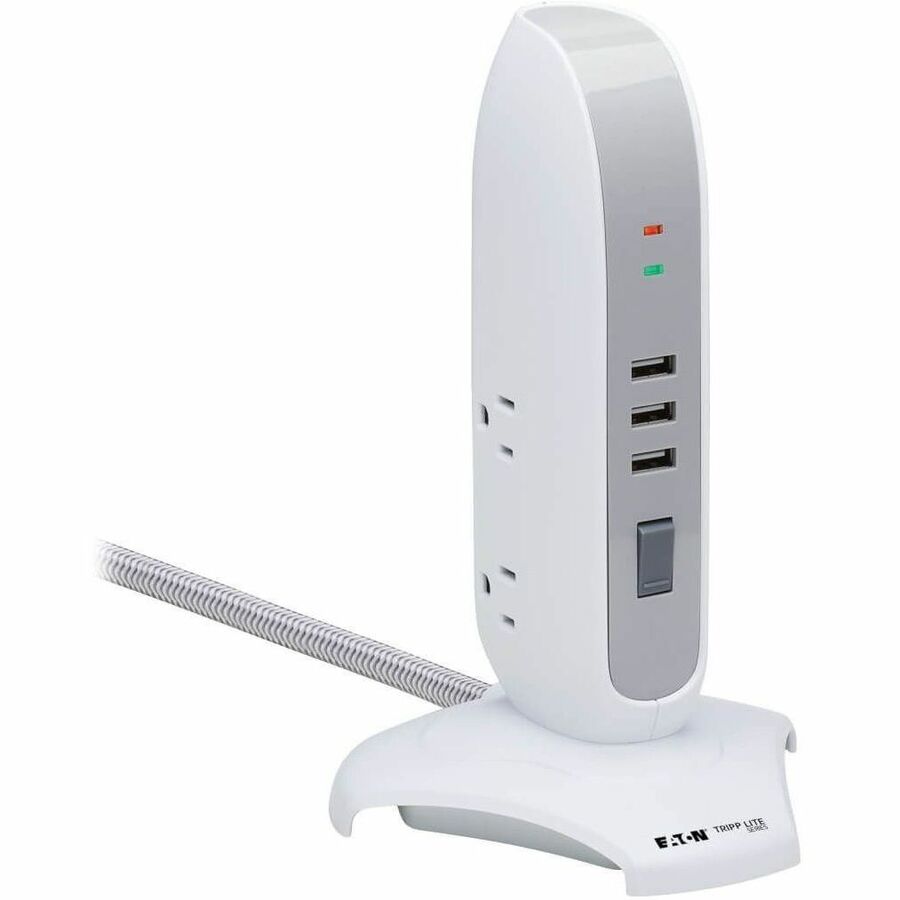Tripp Lite by Eaton 5-Outlet Surge Protector Tower 3x USB Ports (3.1A Shared) 6 ft. Cord 5-15P Plug 1200 Joules White