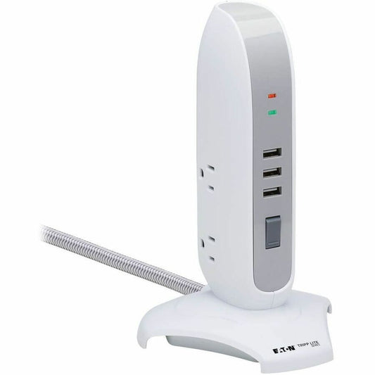 Tripp Lite by Eaton 5-Outlet Surge Protector Tower 3x USB Ports (3.1A Shared) 6 ft. Cord 5-15P Plug 1200 Joules White