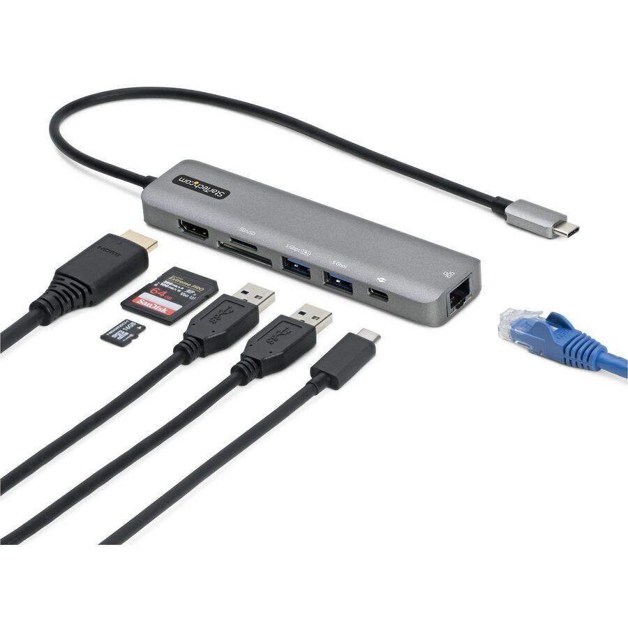 StarTech USB-C Multiport Adapter Hub, USB-C to 4K 60Hz HDMI, Gigabit Ethernet and 100W Charging for Macbook Pro / Air and Windows