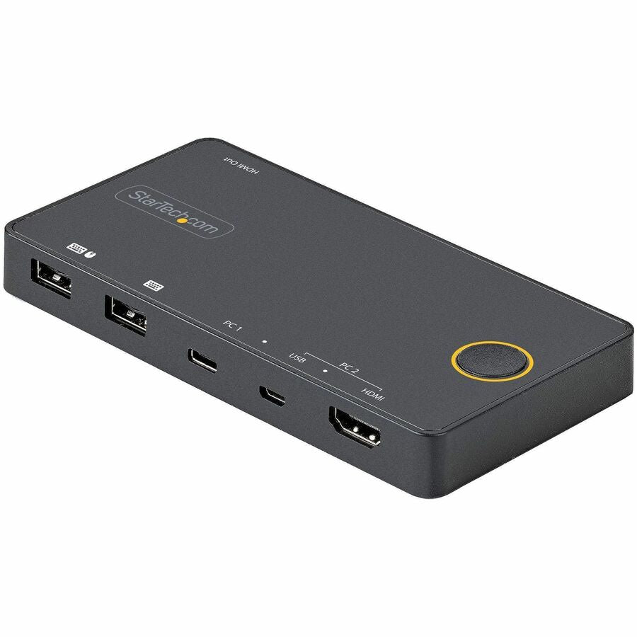 StarTech 2 Port Hybrid USB-A + HDMI & USB-C KVM Switch, Single 4K 60Hz HDMI 2.0 Monitor, Compact Desktop and/or Laptop KVM Switch, TAA