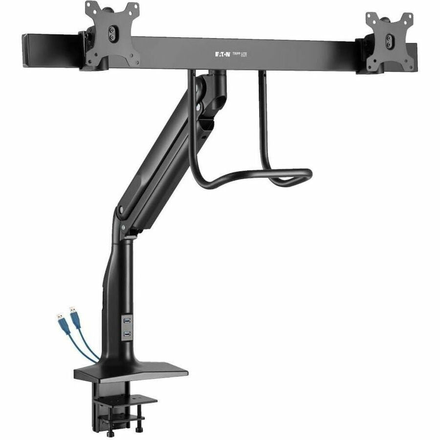 Eaton Tripp Lite Series Safe-IT Precision-Placement Dual-Display Desk Clamp or Grommet with Antimicrobial Tape for 17˘ to 35˘ Displays, USB Ports