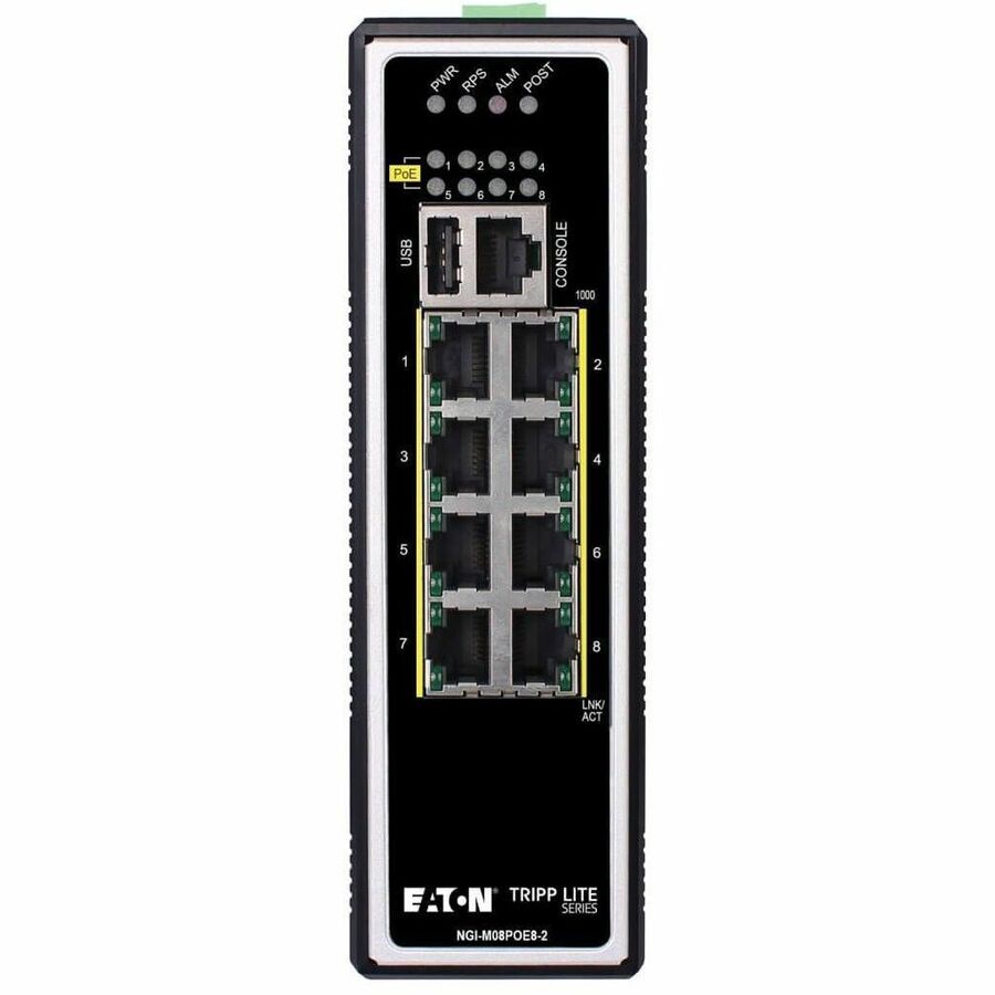 Tripp Lite by Eaton 8-Port Managed Industrial Gigabit Ethernet Switch - Layer 2, 1 Gbps, PoE+ 30W, -40&deg; to 75&deg;C, DIN Mount