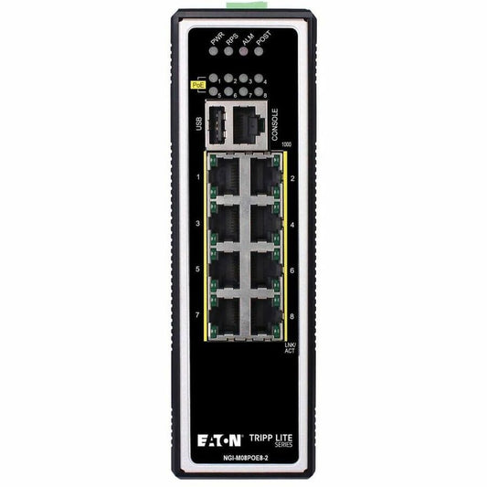 Tripp Lite by Eaton 8-Port Managed Industrial Gigabit Ethernet Switch - Layer 2, 1 Gbps, PoE+ 30W, -40&deg; to 75&deg;C, DIN Mount