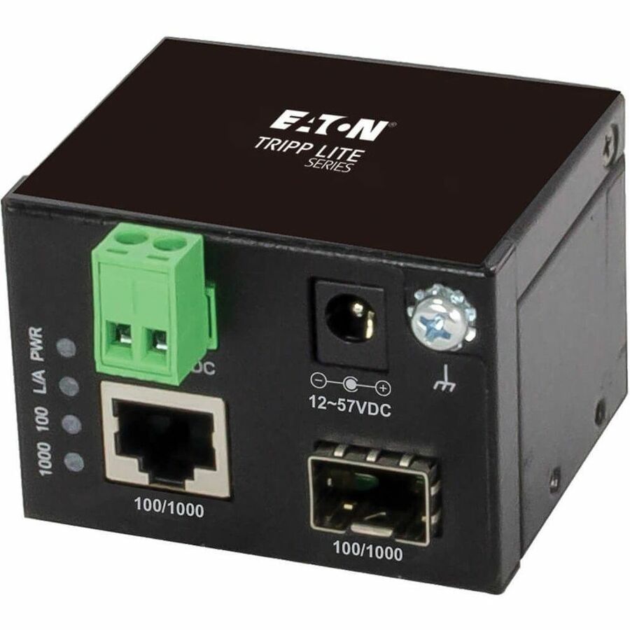 Eaton Tripp Lite Series Unmanaged Industrial Gigabit Fiber to Ethernet Media Converter, 10/100/1000 Mbps, RJ45/SFP, -40&deg; to 75&deg;C, DC Power, TAA
