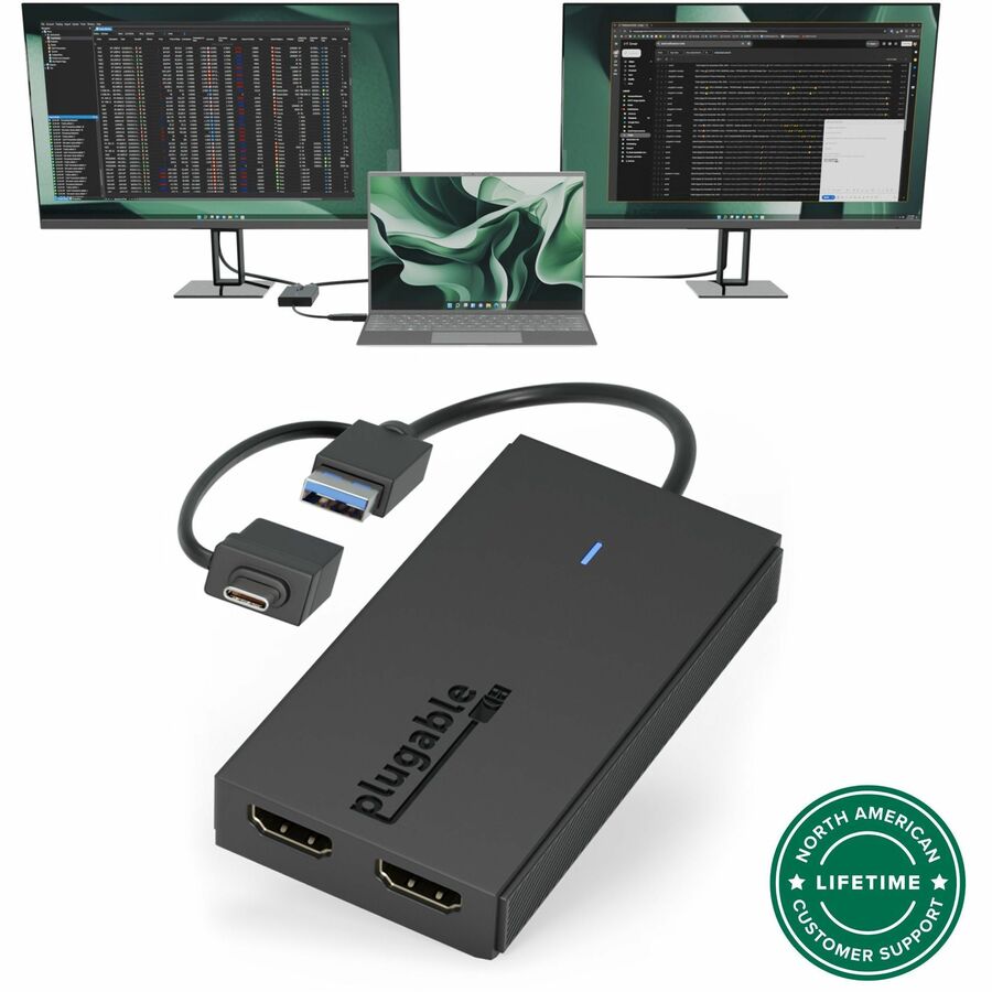 Plugable Dual Monitor Adapter for M1/M2/M3/M4 macOS Systems, Windows, ChromeOS. Broad Compatibility
