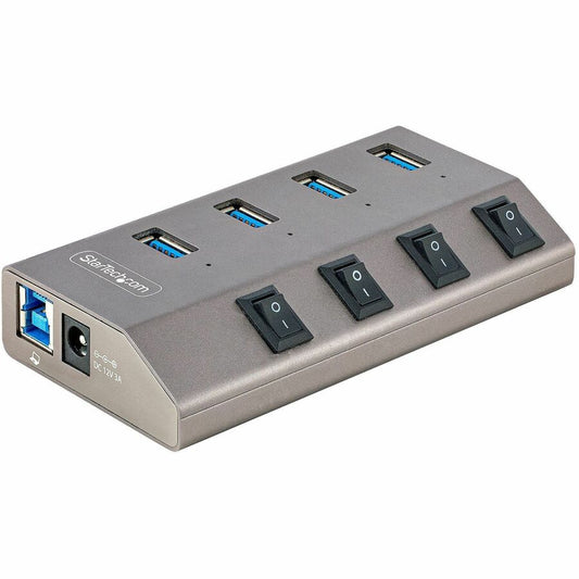 StarTech 4-Port Self-Powered USB-C Hub with Individual On/Off Switch, Desktop/Laptop USB-C to USB-A Hub, USB Type C Hub w/Power Supply