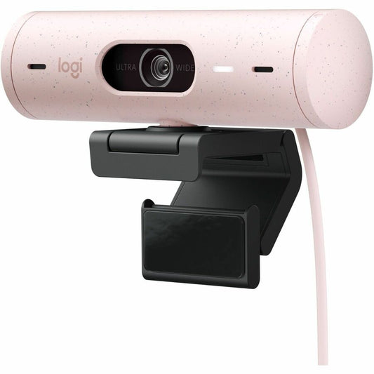 Logitech Brio 500 Full HD webcam, auto framing, noise-reducing mics, privacy shutter, streaming & video calling, Rose