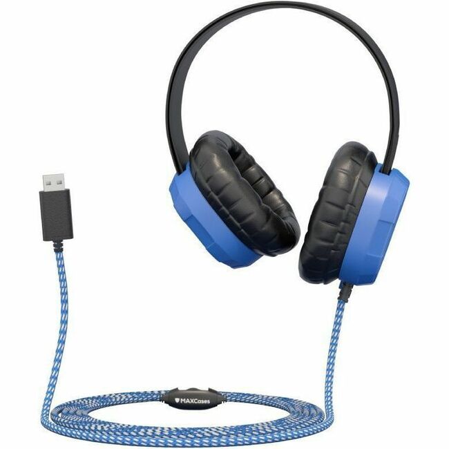 MAXCases Extreme Headset w/braided cable, inline volume control and built-in microphone w/USB-A connector (Blue)