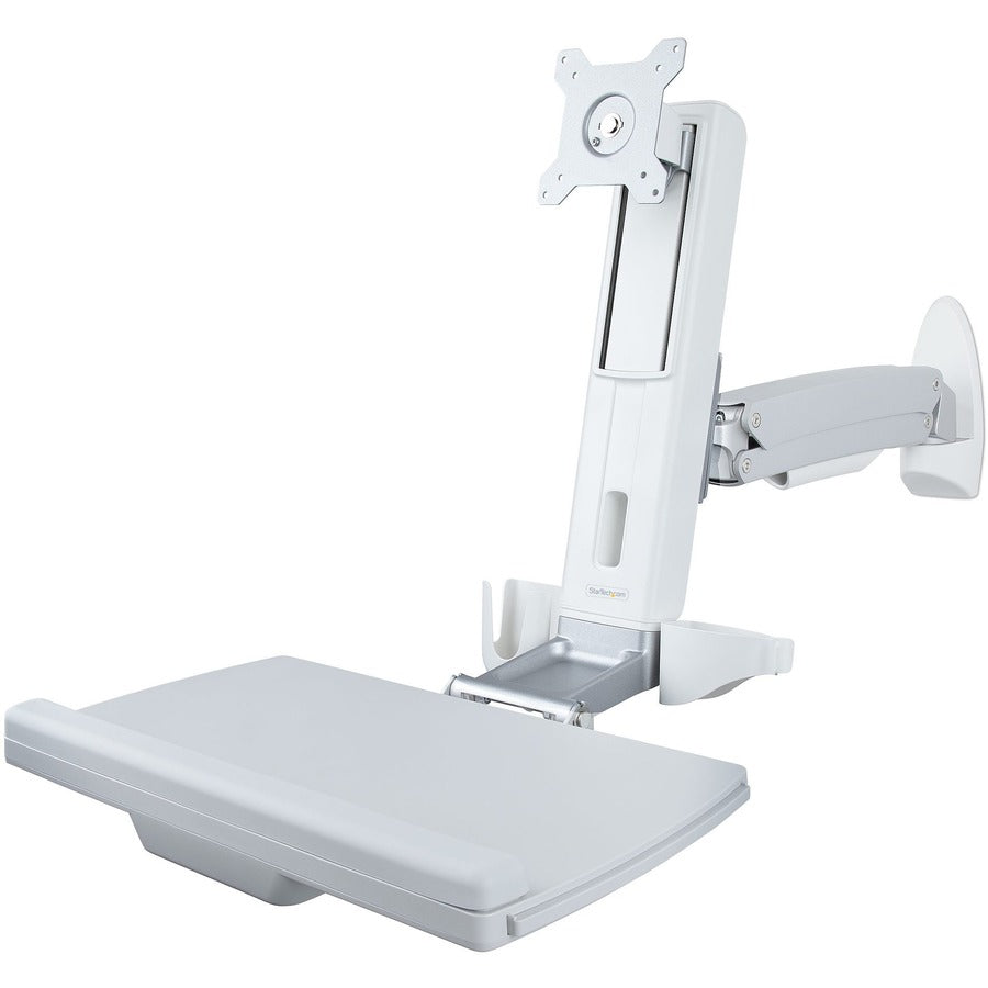 StarTech Wall Mount Workstation, Full Motion Sit Stand Desk w/ Height Adjustable VESA Monitor Arm 27"/17.6lb, TAA
