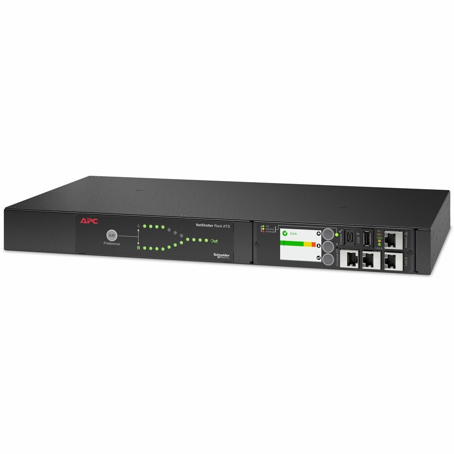 APC Netshelter Rack Automatic Transfer Switch, 1U, 20A, 200/208V, 2 L6-20 IN, 8 C13, 1 C19 OUT, 50/60Hz