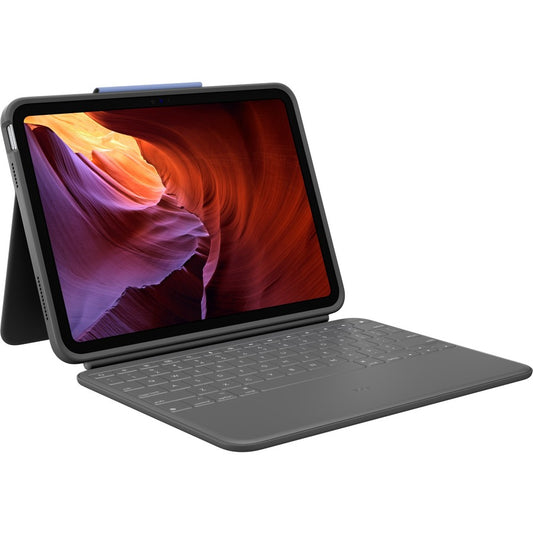 Logitech Rugged Folio Rugged Keyboard/Cover Case (Folio) for 10.9" Apple, Logitech iPad (10th Generation & A16) Tablet - Graphite