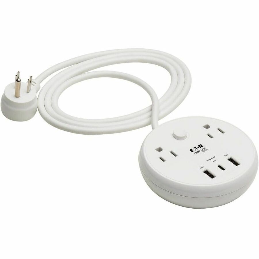 Eaton Tripp Lite Series Safe-IT 30W 2-Outlet Surge Protector - 5-15R Outlets, 3 USB Ports, 6 ft. (1.8 m) Cord, 300 Joules, Antimicrobial Protection, White