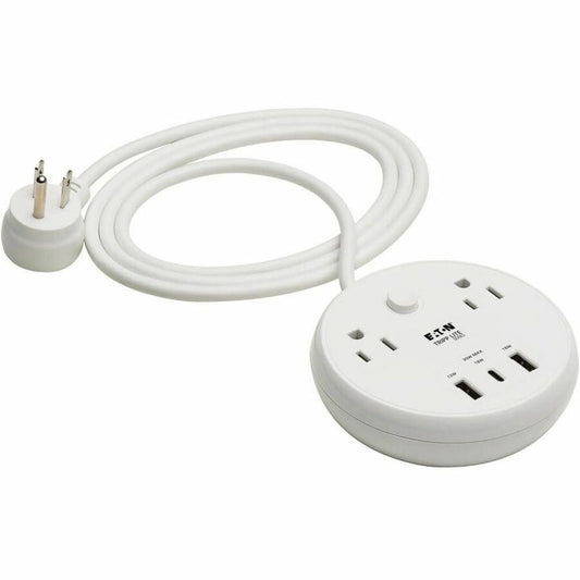 Eaton Tripp Lite Series Safe-IT 30W 2-Outlet Surge Protector - 5-15R Outlets, 3 USB Ports, 6 ft. (1.8 m) Cord, 300 Joules, Antimicrobial Protection, White