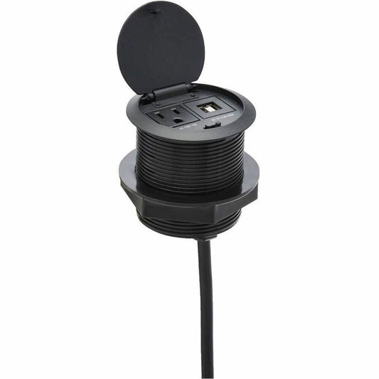 Eaton Tripp Lite Series Protect It! In-Desktop Power Grommet - NEMA 5-15P, 2x USB-A Charging, Surge Protection, 10 ft. Cord, Antimicrobial, Black