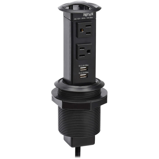 Eaton Tripp Lite Series Power It! 2-Outlet Pop-Up Power and Charging Dock - 2x USB-A, 6 ft. Cord, Antimicrobial Protection, Black