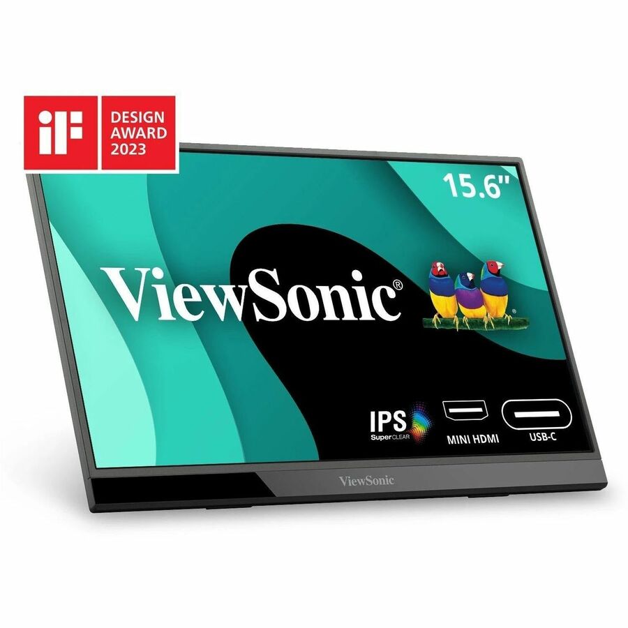 ViewSonic VX1655 15.6 Inch 1080p Portable Monitor, IPS Display for Comfortable Mobile Workspaces and Second Screen Productivity, Built-in Stand, 60W USB-C, and Mini HDMI Inputs