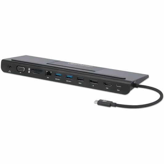 USB-C Dock/Hub with Card Reader and MST, Ports (x9): Audio 3.5mm, DisplayPort, Ethernet, HDMI, USB-A (x3), USB-C and VGA, With Power Delivery (100W) to USB-C Port (Note add USB-C wall charger and USB-C cable needed),All Ports can be used at the same time