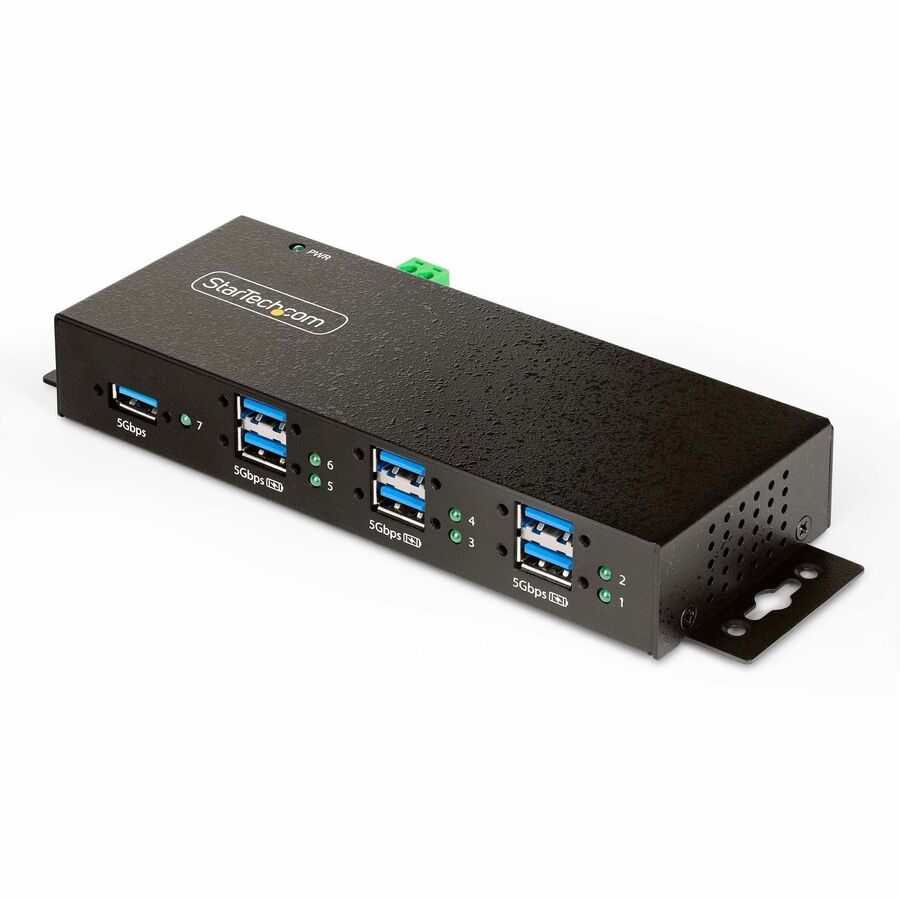 StarTech 7-Port Managed USB Hub, Heavy Duty Metal Industrial Housing, ESD & Surge Protection, Wall/Desk/Din-Rail Mount, USB 5Gbps, TAA