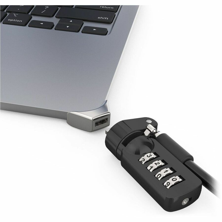 LEDGE LOCK ADAPTER FOR MACBOOK AIR 15IN M2-M5 WITH COMBINATION CABLE LOCK SILVER