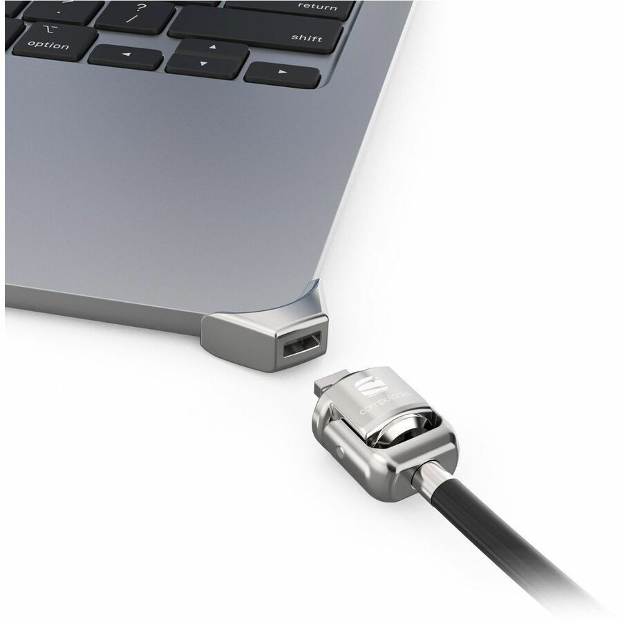 LEDGE LOCK ADAPTER FOR MACBOOK AIR 15IN M2-M5 WITH KEYED CABLE LOCK SILVER