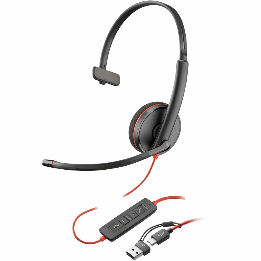 Poly Blackwire 3210 Monaural USB-C Headset +USBC/A Adapter